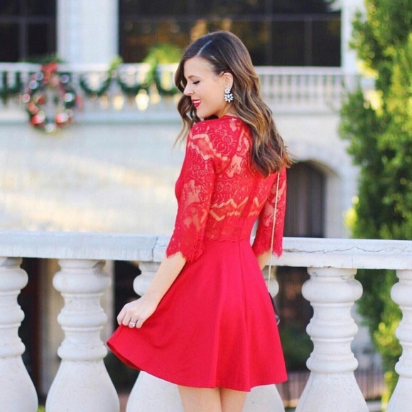 BB Dakota Yale Red Lace Fit and Flare Dress Small - Picture 3 of 8